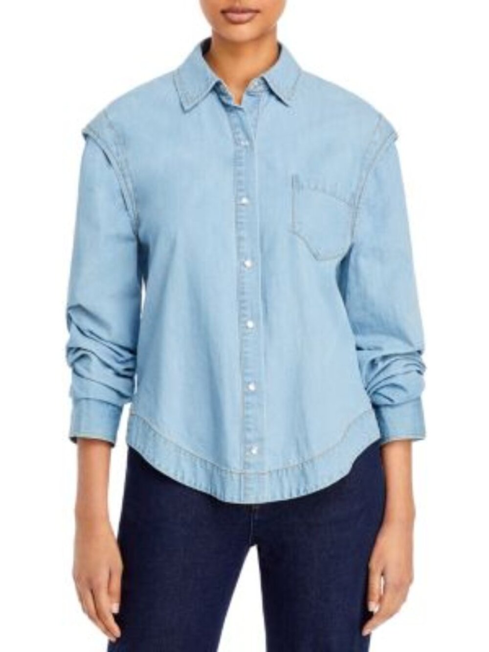 Derek Lam 10 Crosby “Marley” Ruched‑Sleeve Denim Shirt — Size 0